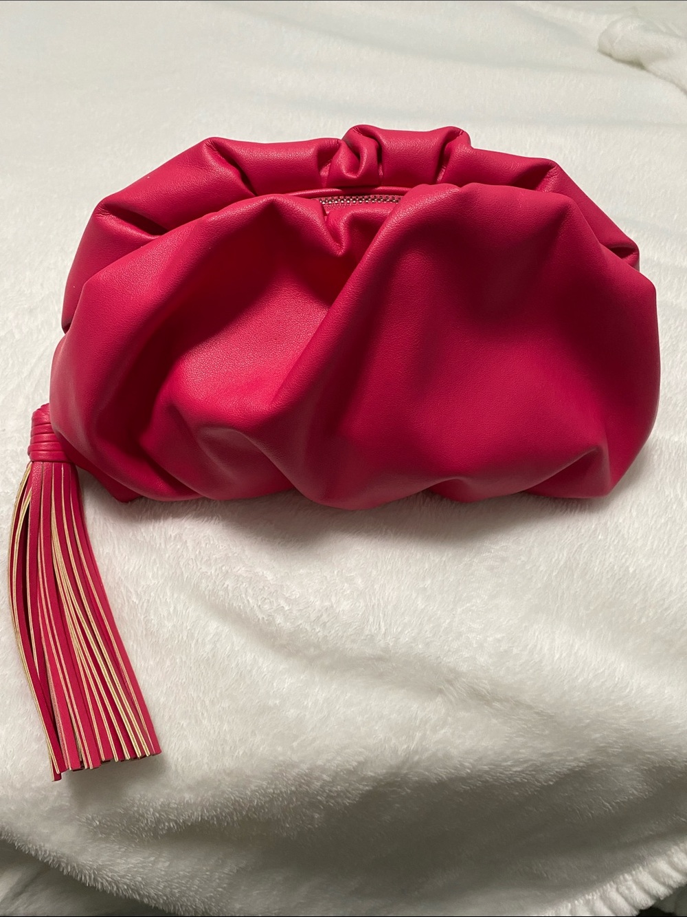 Rebecca Minkoff Ruched Clutch! fuchsia in color!